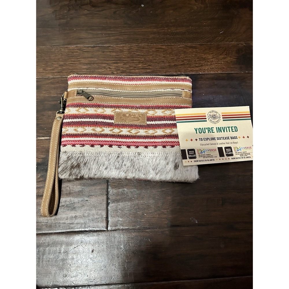 Sixtease Wristlet Leather Canvas Fur New Western Upcycled